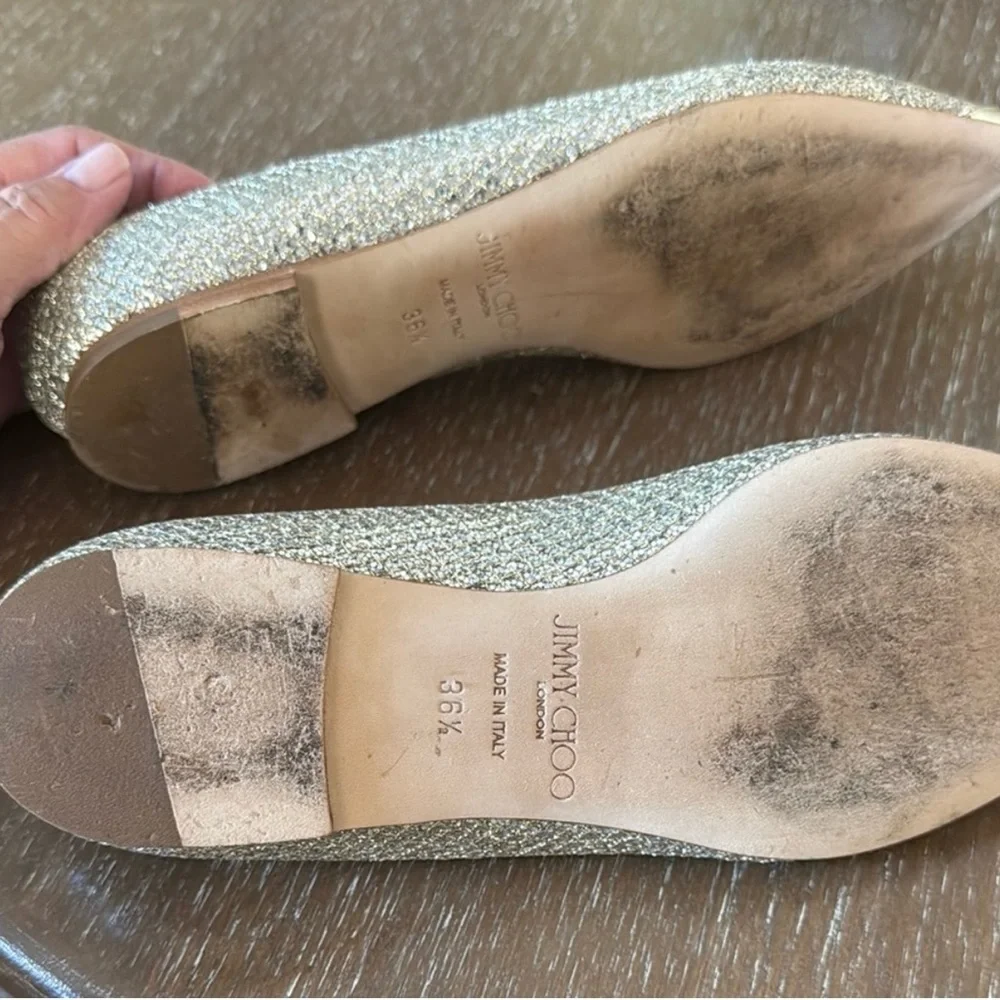 Jimmy Choo Sparkling Silver Alina Flats - Picture 5 of 8